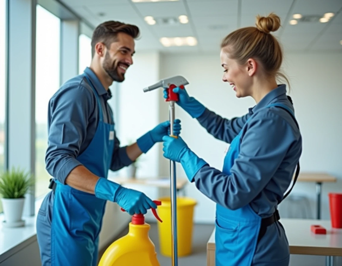Professional cleaning team at work